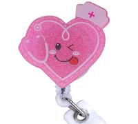 BEEFLYING Divertido Soporte Retráctil con Forma de Corazón Rosa para Tarjeta de Identificación de Enfermera, Insignia de Identificación Médica para Mujeres Doctoras Enfermeras