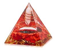 BEEFLYING Pirámide de orgón Protectora de Cristal pequeño para sanación, Reiki, energía Positiva, meditación de Chakras, Salud, Suerte, decoración antiestrés, Rojo con Piedra