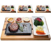 BEEFSTONE Juego de tabla de piedra de lava caliente para carne, parrilla de piedra caliente, juego de tabla de bambú y placa de porcelana, carne, pescado a la parrilla sobre piedra caliente (4 x Uno)
