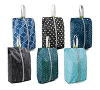 BeeGreen 6/8/12 Paquetes de Bolsas organizadoras de Zapatos para Viajes con Cierre de Cremallera, Organizador de Almacenamiento de Zapatos con asa, Geometría Verde Azul Claro, 16.5 x 8.6 x 4.7 Inches