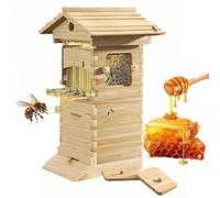 Beehive Starter Kit, Self-Flowing Honey Beehive with Observation Window and Honey Spout, Includes Carpenter Bee House, for Garden Pollinators