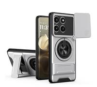 BEEJTUNY Funda para Motorola Moto E15/Moto G05, Carcasa con Soporte, Kickstand Case con Anillo Giratorio 360°, Funda Protectora Antigolpes. Plata