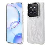 BEEJTUNY Funda para Xiaomi Poco F7 Pro/K80 Pro, Carcasa Transparente con Marco de Lente de Diamante Brillante, Funda de TPU Suave a Prueba de Golpes. Blanco