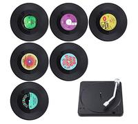 BEEK 4EJS1Z 6 Retro decoración Vinilo, Bebidas, manteles Individuales, Antideslizantes, aislados, para el hogar, Posavasos de Disco de Cerveza para cafeterías, Acrylic, Negro