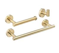 Beelee 3 Piezas Juego de Accesorios de baño, Acero Inoxidable, 12" Toallero de Barra Portarrollo de Papel Higiénico Gancho, Montaje en Pared, Oro Cepillado, BA19500SET-3BG