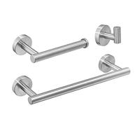 Beelee Acabado Cepillado 3 Piezas baño Juego de Accesorios de Hardware, 12" Toallero de Barra Portarrollo de Papel Higiénico Ganchos de Ropa, Acero Inoxidable, Montaje en Pared, BA19500SET-3N