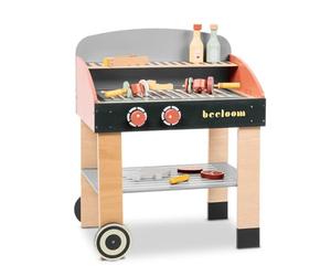 Beeloom Babycue - Cocinita Infantil De Madera Natural con Accesorios, Estilo Barbacoa, Juego De Imitación para Niños Desde 3 Años, Diseño Portátil Y Minimalista
