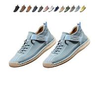 Beelovy Shoes for Men, Easestep Adjustable Leather Sneakers, Soft Comfort & Orthopedic Support, Slip On Lightweight Loafers (Lake Blue,38)