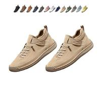Beelovy Shoes for Men, Easestep Adjustable Leather Sneakers, Soft Comfort & Orthopedic Support, Slip On Lightweight Loafers (Apricot,38)