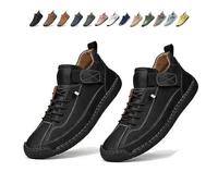 Beelovy Shoes for Men, Easestep Adjustable Leather Sneakers, Soft Comfort & Orthopedic Support, Slip On Lightweight Loafers (Black,45)