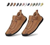 Beelovy Shoes for Men, Easestep Adjustable Leather Sneakers, Soft Comfort & Orthopedic Support, Slip On Lightweight Loafers (Light Brown,40)