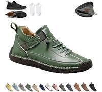 Beelovy Shoes for Men, Easestep Leather Sneaker, Soft Comfort Orthopedic Support, Slip on Lightweight Loafers (Green-A,37)