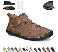 Beelovy Shoes for Men, Easestep Leather Sneaker, Soft Comfort Orthopedic Support, Slip on Lightweight Loafers (Khaki,38)