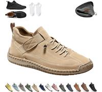 Beelovy Shoes for Men, Easestep Leather Sneaker, Soft Comfort Orthopedic Support, Slip on Lightweight Loafers (Brown-A,40)