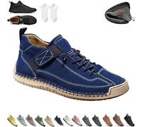 Beelovy Shoes for Men, Easestep Leather Sneaker, Soft Comfort Orthopedic Support, Slip on Lightweight Loafers (Blue-B,47)