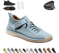 Beelovy Shoes for Men, Easestep Leather Sneaker, Soft Comfort Orthopedic Support, Slip on Lightweight Loafers (Blue-A,36)