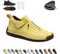 Beelovy Shoes for Men, Easestep Leather Sneaker, Soft Comfort Orthopedic Support, Slip on Lightweight Loafers (Yellow,39)