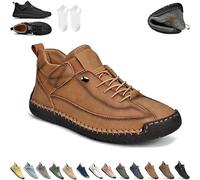 Beelovy Shoes for Men, Easestep Leather Sneaker, Soft Comfort Orthopedic Support, Slip on Lightweight Loafers (Brown,36)