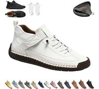 Beelovy Shoes for Men, Easestep Leather Sneaker, Soft Comfort Orthopedic Support, Slip on Lightweight Loafers (White,38)