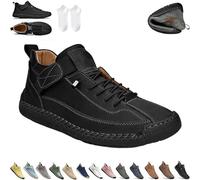 Beelovy Shoes for Men, Easestep Leather Sneaker, Soft Comfort Orthopedic Support, Slip on Lightweight Loafers (Black,44)