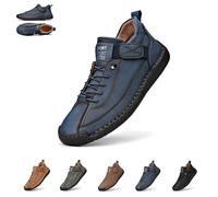 Beelovy Shoes for Men, EaseStep Leather Sneakers, Soft Comfort & Orthopedic Support, Slip on Lightweight Loafers, Handmade Ankle Boots for Driving and Walking (Blue,42)