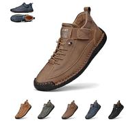 Beelovy Shoes for Men, EaseStep Leather Sneakers, Soft Comfort & Orthopedic Support, Slip on Lightweight Loafers, Handmade Ankle Boots for Driving and Walking (Dark Brown,46)