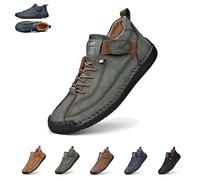 Beelovy Shoes for Men, EaseStep Leather Sneakers, Soft Comfort & Orthopedic Support, Slip on Lightweight Loafers, Handmade Ankle Boots for Driving and Walking (Green,44)