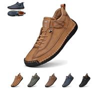 Beelovy Shoes for Men, EaseStep Leather Sneakers, Soft Comfort & Orthopedic Support, Slip on Lightweight Loafers, Handmade Ankle Boots for Driving and Walking (Light Brown,46)