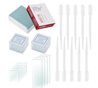 BEELUKY 50 Piezas Portaobjetos de Microscopio 25.4 * 76.2 mm y Cubreobjetos de Microscopio 20 * 20 mm con 10 Cuentagotas Diapositivas de Microscopio para Biología Laboratorio Ciencia Estudios
