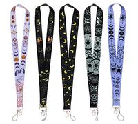 Beemorita Lindo cordón de estrella de la diosa de la luna y el sol para llaves, tarjeta de identificación, llavero gótico fresco, cordones para el cuello para hombres, mujeres y profesores (5 piezas)