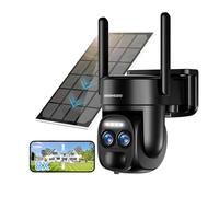BEENOZO Cámara Vigilancia WiFi Exterior Solar, 4K 360° PTZ Camaras de Seguridad Domicilio sin Cables con Aplicación, Color Visión Nocturna, Sirena, Seguimiento Automático, Audio Bidireccional
