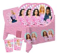 BeenSmile Barbie - Juego de 37 platos de papel, vasos de papel, servilletas, mantel + 8 pajitas de papel para cumpleaños infantiles