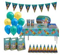 BeenSmile Bob Esponja Pack Cumpleaños Infantil 62 Piezas con Platos, Vasos, Servilletas, Globos, Mantel, Bolsas, Gorros y Banderines