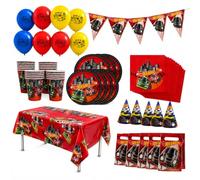 BeenSmile Decoracion Cumpleaños Infantil Hot Wheels, Pack Fiesta Infantil 62 Piezas con Platos, Vasos, Servilletas, Globos, Mantel, Bolsas de Regalo, Gorros y Banderines