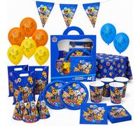 BeenSmile Decoracion Cumpleaños Patrulla Canina Paw Patrol, Pack Fiesta Infantil 62 Piezas con Platos, Vasos, Servilletas, Globos, Mantel, Bolsas de Regalo, Gorros y Banderines