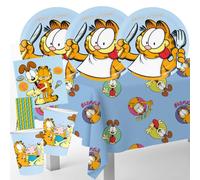 BeenSmile Garfield - Juego de 37 platos de papel, vasos de papel, servilletas, mantel + 8 pajitas de papel para cumpleaños infantiles