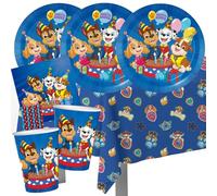BeenSmile Juego de 37 platos de papel, vasos de papel, servilletas, mantel + 8 pajitas de papel para cumpleaños infantiles
