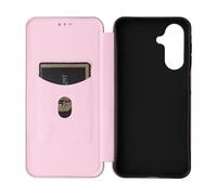 BEENTRYS Cuero Funda para ASUS Zenfone 12 Ultra Funda,Fibra de Carbono Cartera Cubierta Ranura para Tarjeta Función Soporte Cierre Magnético PU Regalo Antigolpes Carcasa-Rosa