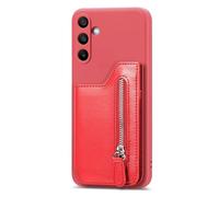BEENTRYS Cuero Funda para Samsung Galaxy M02S / A025 / F02S Funda,Libro Tipo Cartera de Piel Billetera Tapa Ranura para Tarjeta Bolsillo Cremallera Magnético Soporte PU Antigolpes Carcasa-Rojo