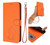 BEENTRYS Cuero PU Funda para Nokia HMD Pulse Pro/Pulse/Pulse Plus Funda,Carino Gato y Corazón Cartera con Tapa Ranuras para Tarjetas Bolsillo Soporte Flip Case Antigolpes Carcasa-Naranja