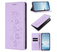 BEENTRYS Cuero PU Funda para Realme 9i 4G Funda,Carino Gato Cartera con Tapa Ranuras para Tarjetas Soporte Magnético Flip Case Protección RFID Antigolpes Carcasa-Moradoclaro
