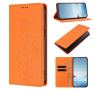 BEENTRYS Cuero PU Funda para ZTE Blade A35 Lite / A35 Core Funda,Carino Gato Cartera con Tapa Ranuras para Tarjetas Soporte Magnético Flip Case Protección RFID Antigolpes Carcasa-Naranja