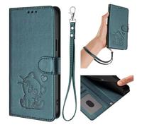 BEENTRYS Cuero PU Funda para ZTE Nubia Focus Pro 5G Funda,Carino Gato y Corazón Cartera con Tapa Ranuras para Tarjetas Bolsillo Soporte Flip Case Antigolpes Carcasa-Verdeoscuro