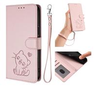 BEENTRYS Cuero PU Funda para ZTE Nubia Music 2 Funda,Carino Gato y Corazón Cartera con Tapa Ranuras para Tarjetas Bolsillo Soporte Flip Case Antigolpes Carcasa-Rosa