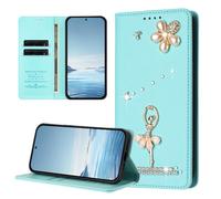 BEENTRYS Funda Cartera para Google Pixel 5 XL / 4A 5G,Cuero PU Brillante Bailarina Flor Perlas Strass RFID Ranuras para Tarjetas Soporte Magnético Antigolpes Carcasa-Menta