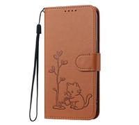 BEENTRYS Funda Cartera para Honor X7b / 90 Smart 5G,Tipo Libro de Piel Cuero PU Diseño de Gato Tarjetas Soporte Cierre Magnético Antigolpes Carcasa para Mujer Chica-Cafe