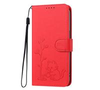 BEENTRYS Funda Cartera para OnePlus Turbo 6,Tipo Libro de Piel Cuero PU Diseño de Gato Tarjetas Soporte Cierre Magnético Antigolpes Carcasa para Mujer Chica-Rojo