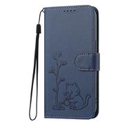 BEENTRYS Funda Cartera para OnePlus Turbo 6,Tipo Libro de Piel Cuero PU Diseño de Gato Tarjetas Soporte Cierre Magnético Antigolpes Carcasa para Mujer Chica-Azul
