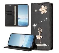 BEENTRYS Funda Cartera para OPPO A6X 4G,Cuero PU Brillante Bailarina Flor Perlas Strass RFID Ranuras para Tarjetas Soporte Magnético Antigolpes Carcasa-Negro