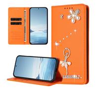 BEENTRYS Funda Cartera para OPPO A78 5G / A1X 5G,Cuero PU Brillante Bailarina Flor Perlas Strass RFID Ranuras para Tarjetas Soporte Magnético Antigolpes Carcasa-Naranja